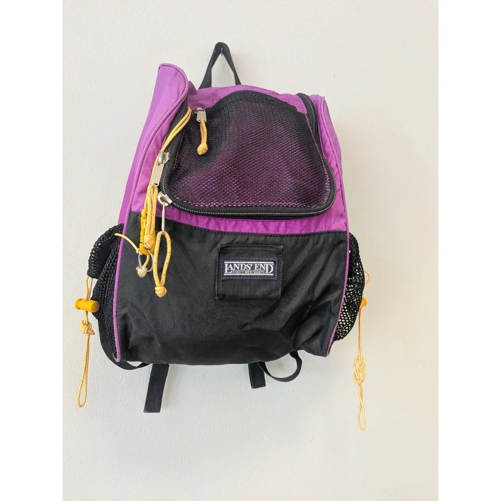 Vintage Lands' End Backpack Purple Black 1990s Hiking Daypack Y2K